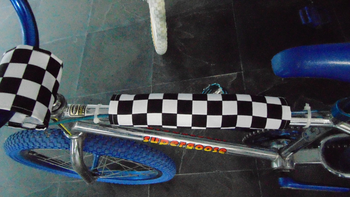 BMX Bike Handlebar Top Tube Pad Set - Checkerboard Black Purple Foam Included