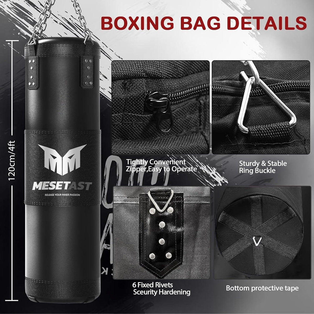 Heavy Boxing Bag Set with Shock Absorbing Gloves - 4ft Training Equipment