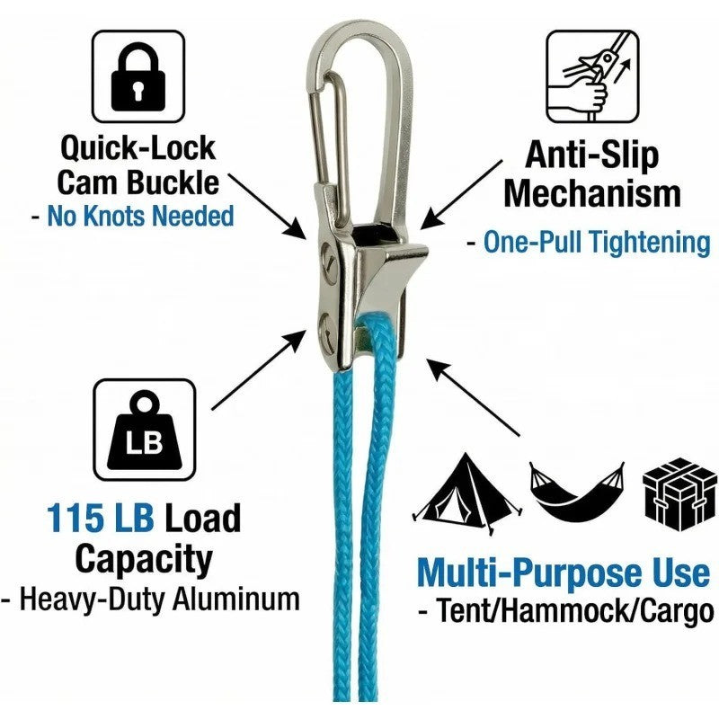 Retractable Rope Tie Down Hooks with Cam Buckle for Cargo & Camping