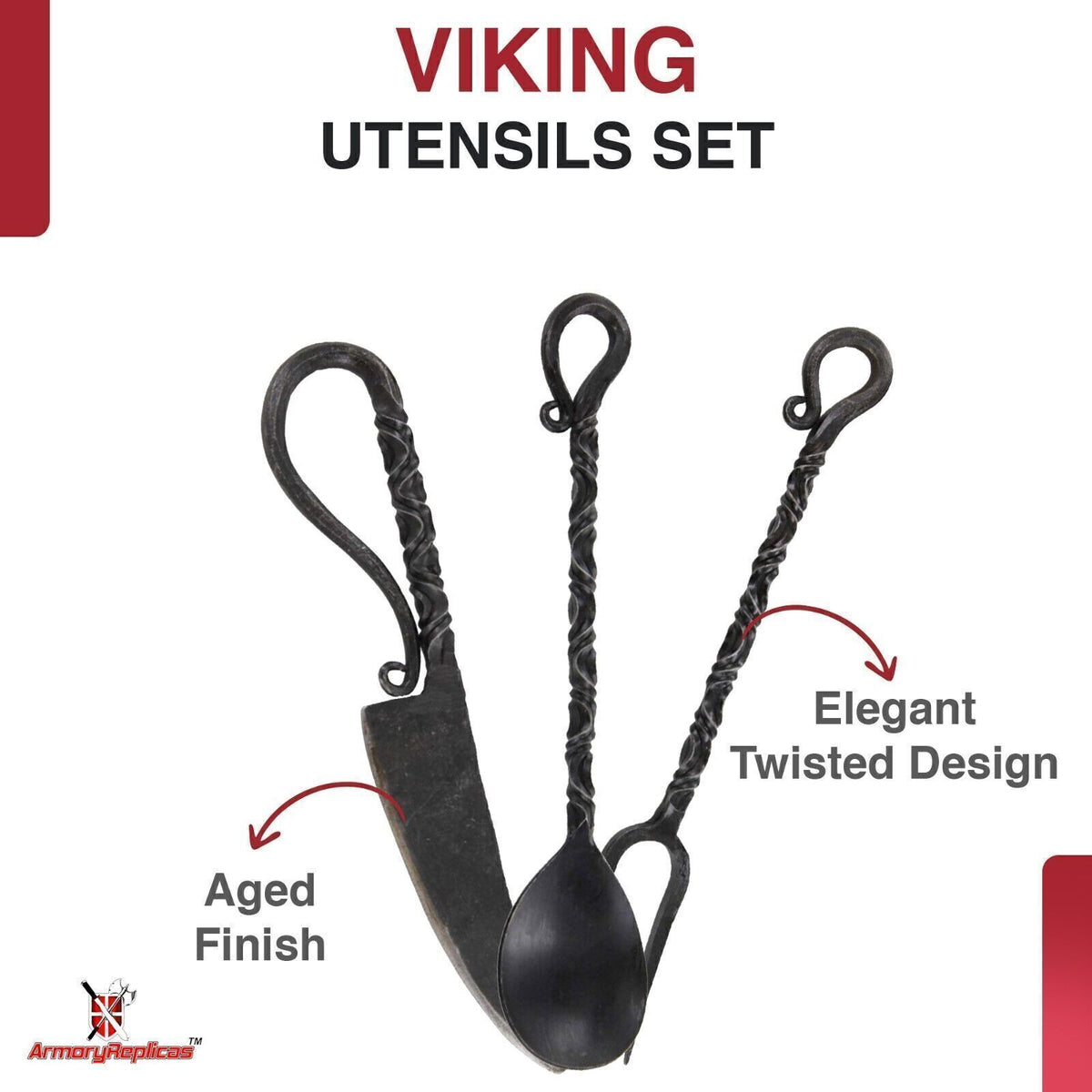 Medieval Hand Forged Iron Utensil Set - Camping, Renaissance, LARP, Party