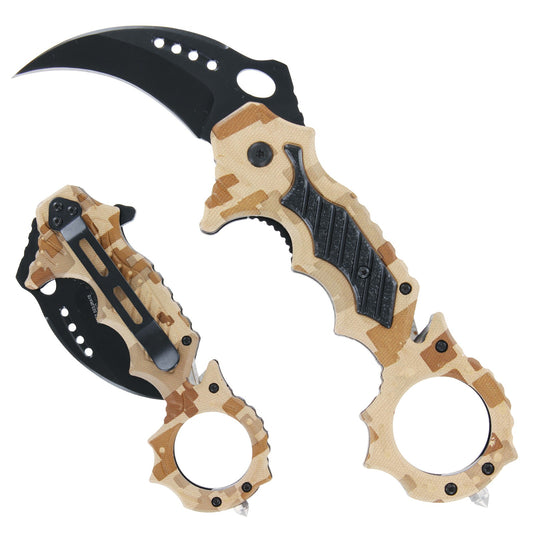 Spring Assisted Tactical Folding Knife with Emergency Blade and Glass Breaker