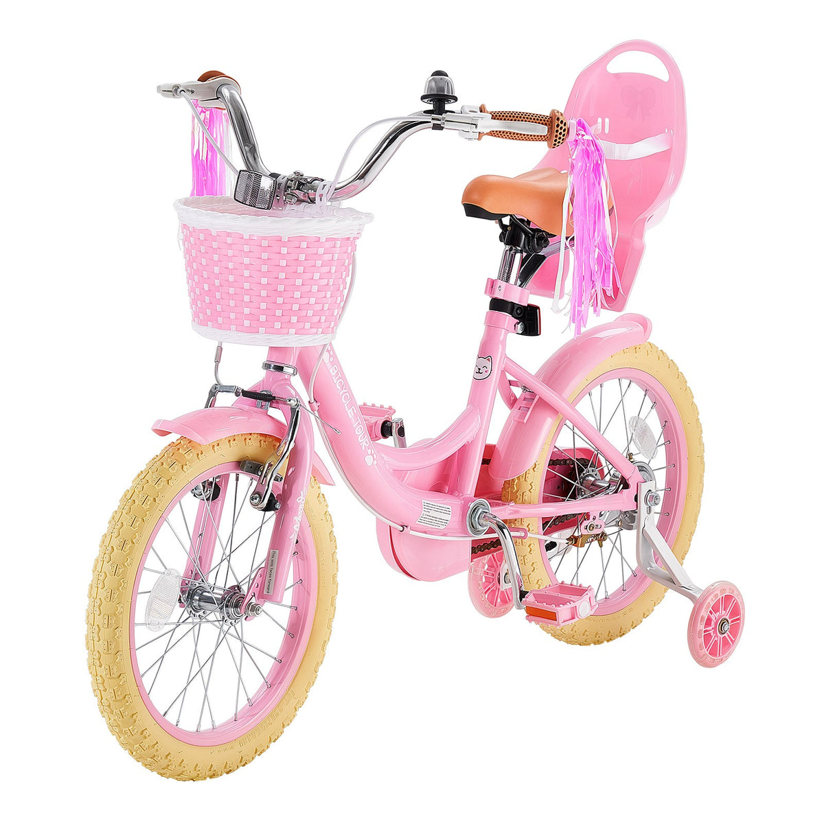 Kids' 16-Inch Bicycle with Training Wheels for Girls, Dual Brakes, Pink