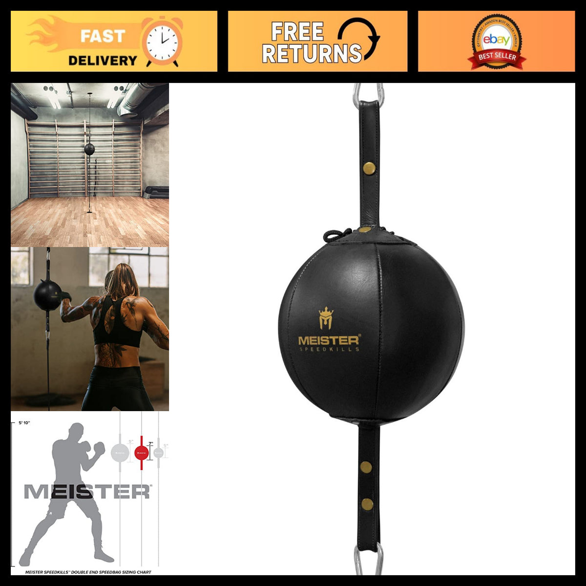 Double-End Leather Speed Bag Kit with Latex Bladder for Boxing Training