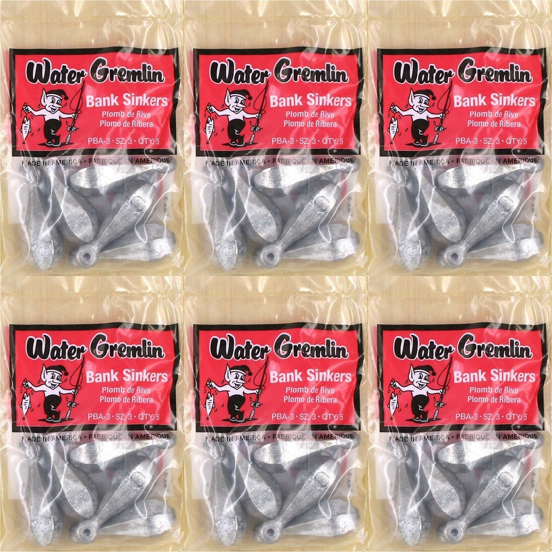 Water Gremlin 3 oz Bank Sinkers Fishing Weights - Size 3, 6 Pack