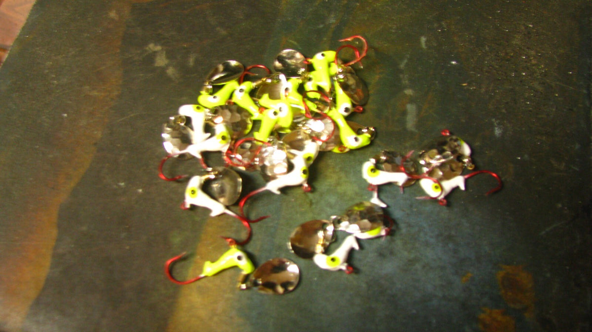 Fishing Jigs Set - 1/16 oz White and Yellow with Nickel Blades, 20 Pack