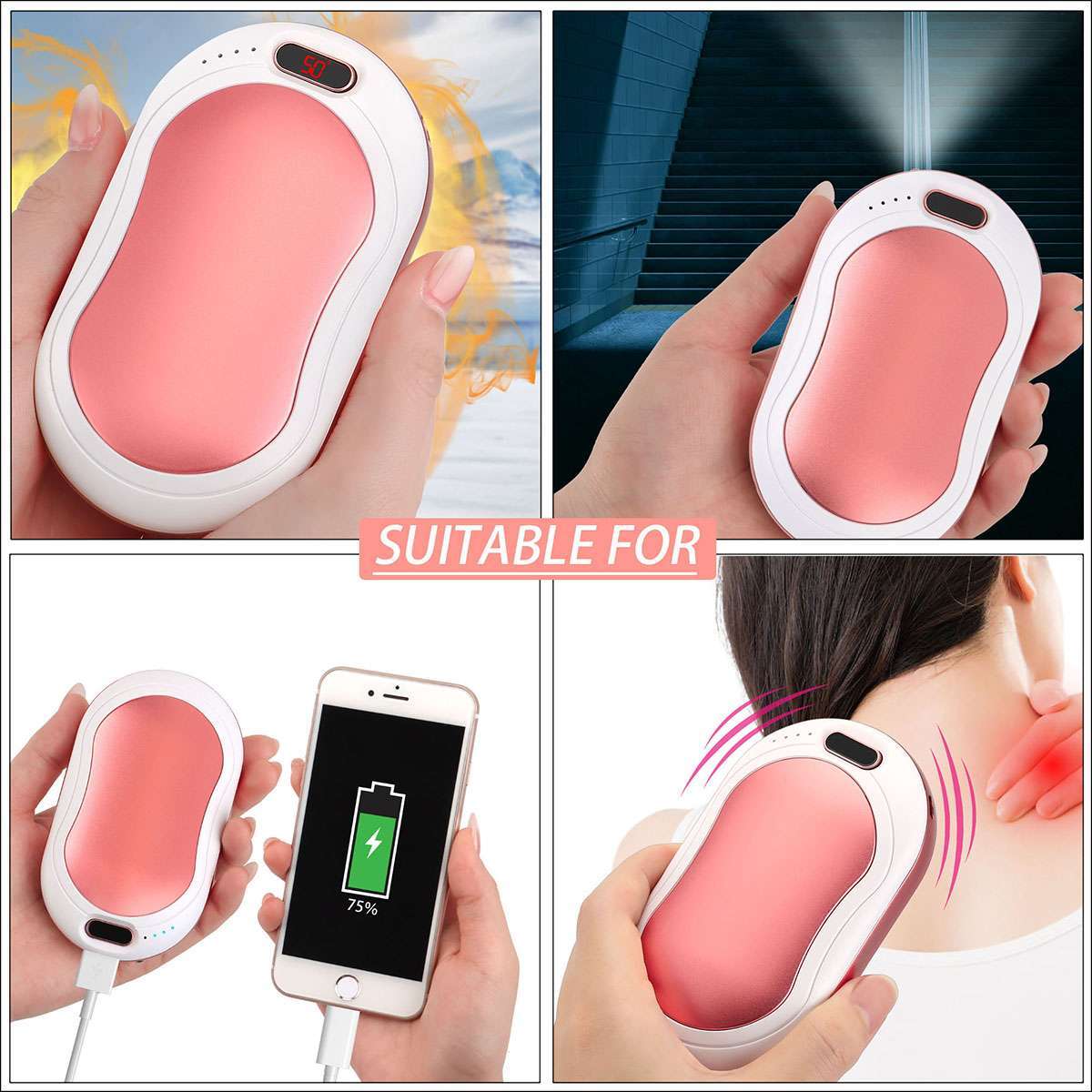 Rechargeable Hand Warmer Power Bank 10000mAh USB Heating Device Portable