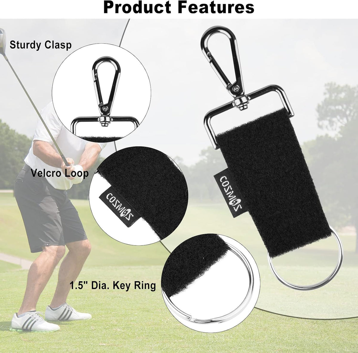 Golf Glove Belt Holder Strap Double Loop with Metal Clip - 2 Pack