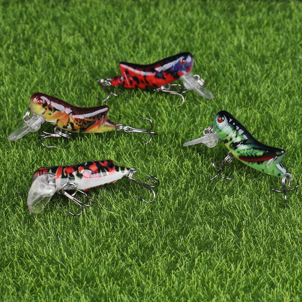 12pcs Hard Bait Artificial Fishing Lures with Sharp Hooks Topwater Grasshopper