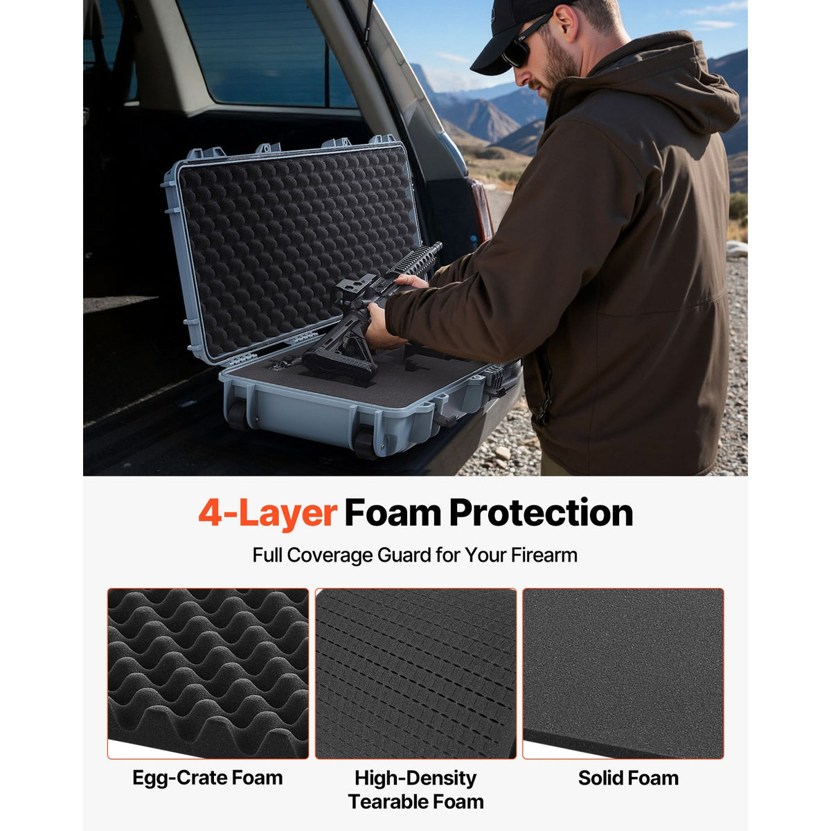 42-Inch Waterproof Hard Rifle Case - Dustproof Gun Storage with Lockable Handles