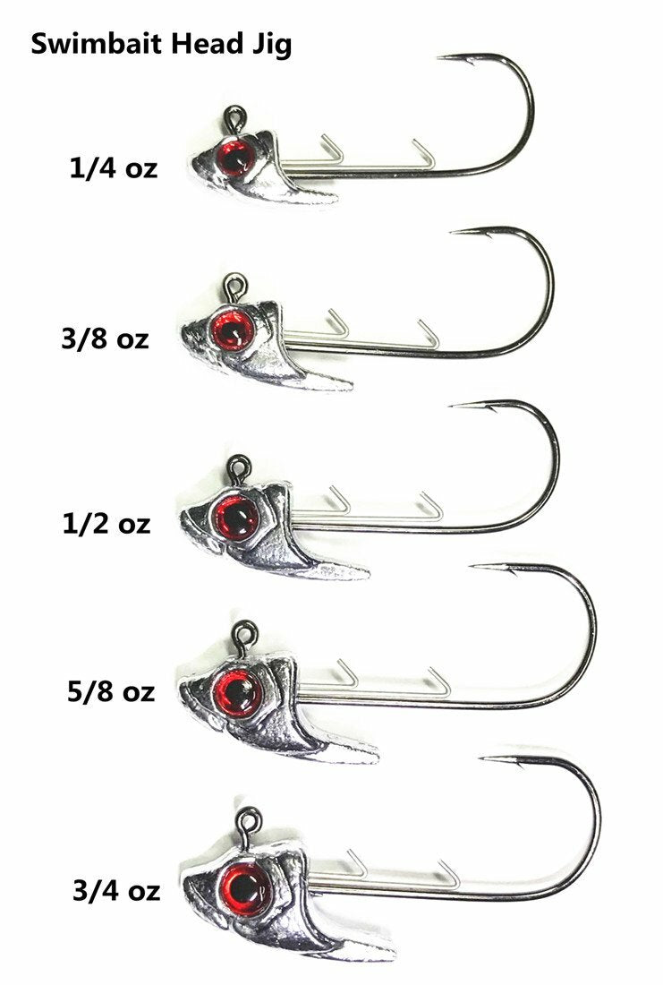 Artificial Fishing Jig Heads for Swimbaits - Multiple Weights & Hooks