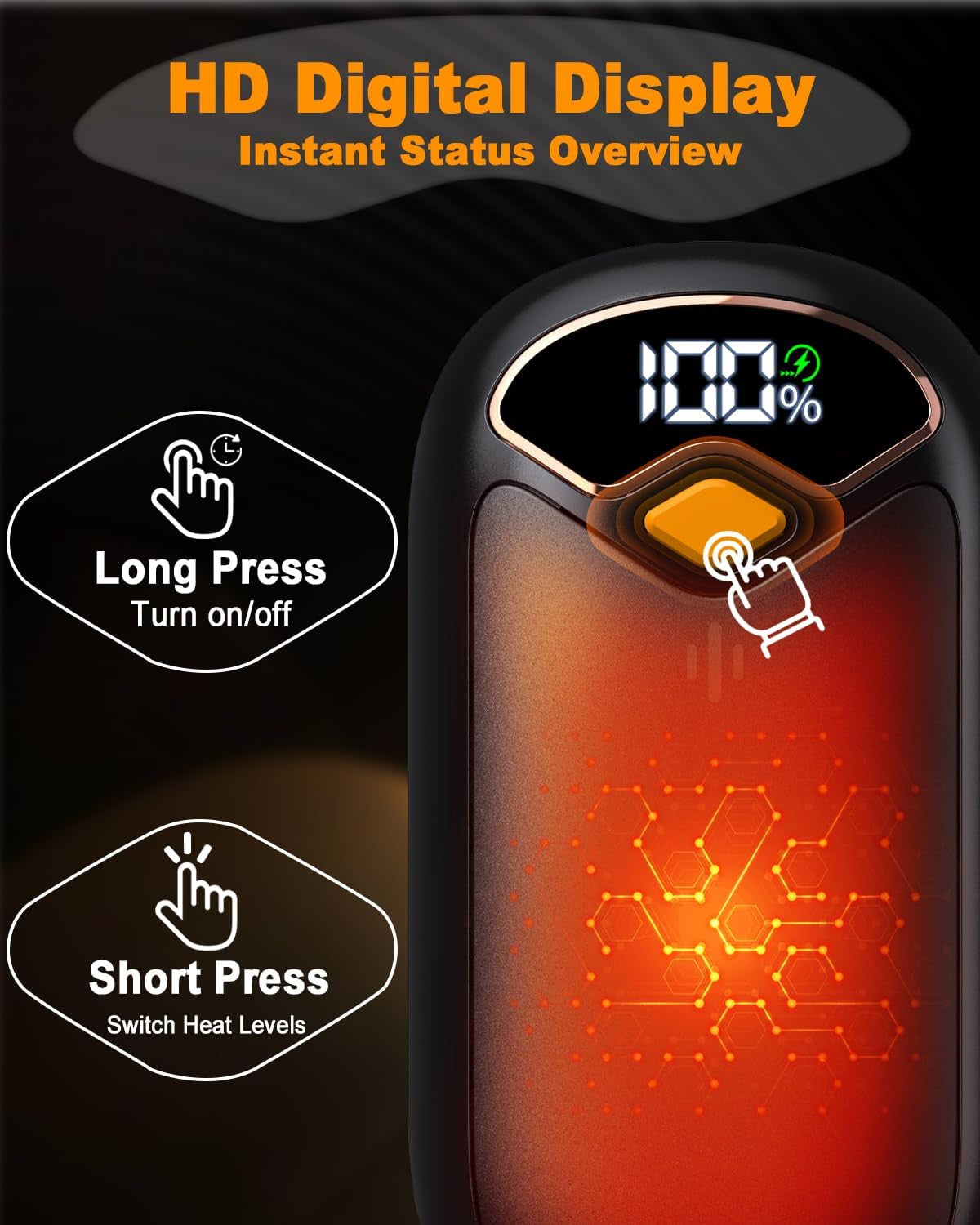 Rechargeable Hand Warmers with LED Digital Display, 2 Pack, Fast Heating