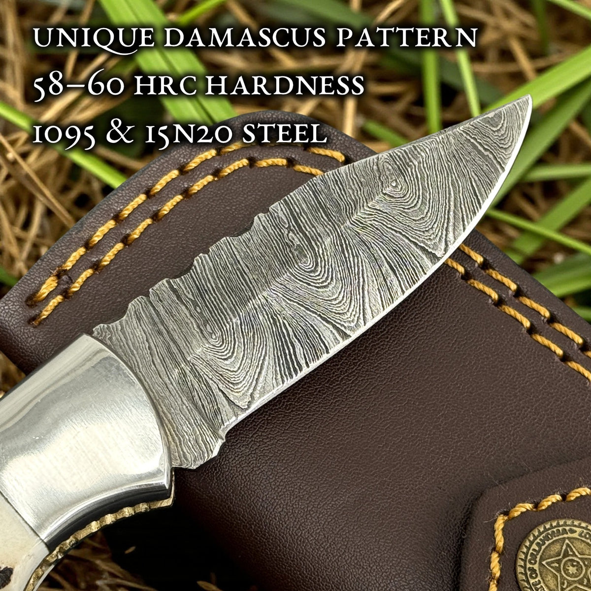 Custom Damascus Folding Knife with Stag Horn & Pakkawood Handle