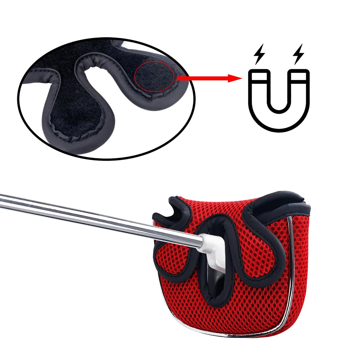 Golf Putter Head Cover Square for Low Center Shaft, Red - Protect & Identify Clubs