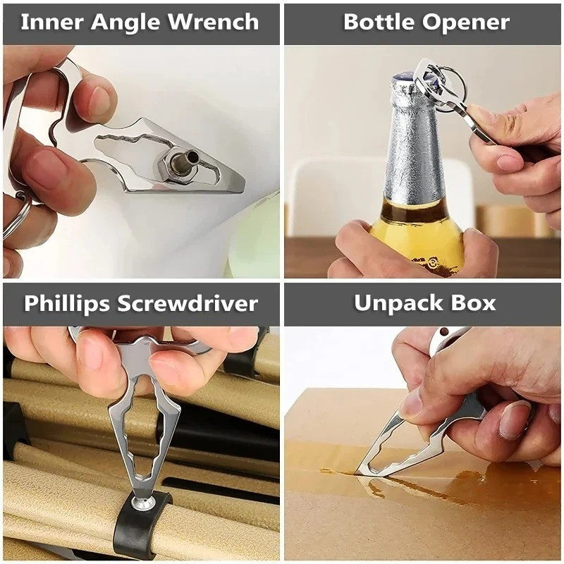 Stainless Steel EDC Keychain Bottle Opener Self-Defense Tool Camping Gear