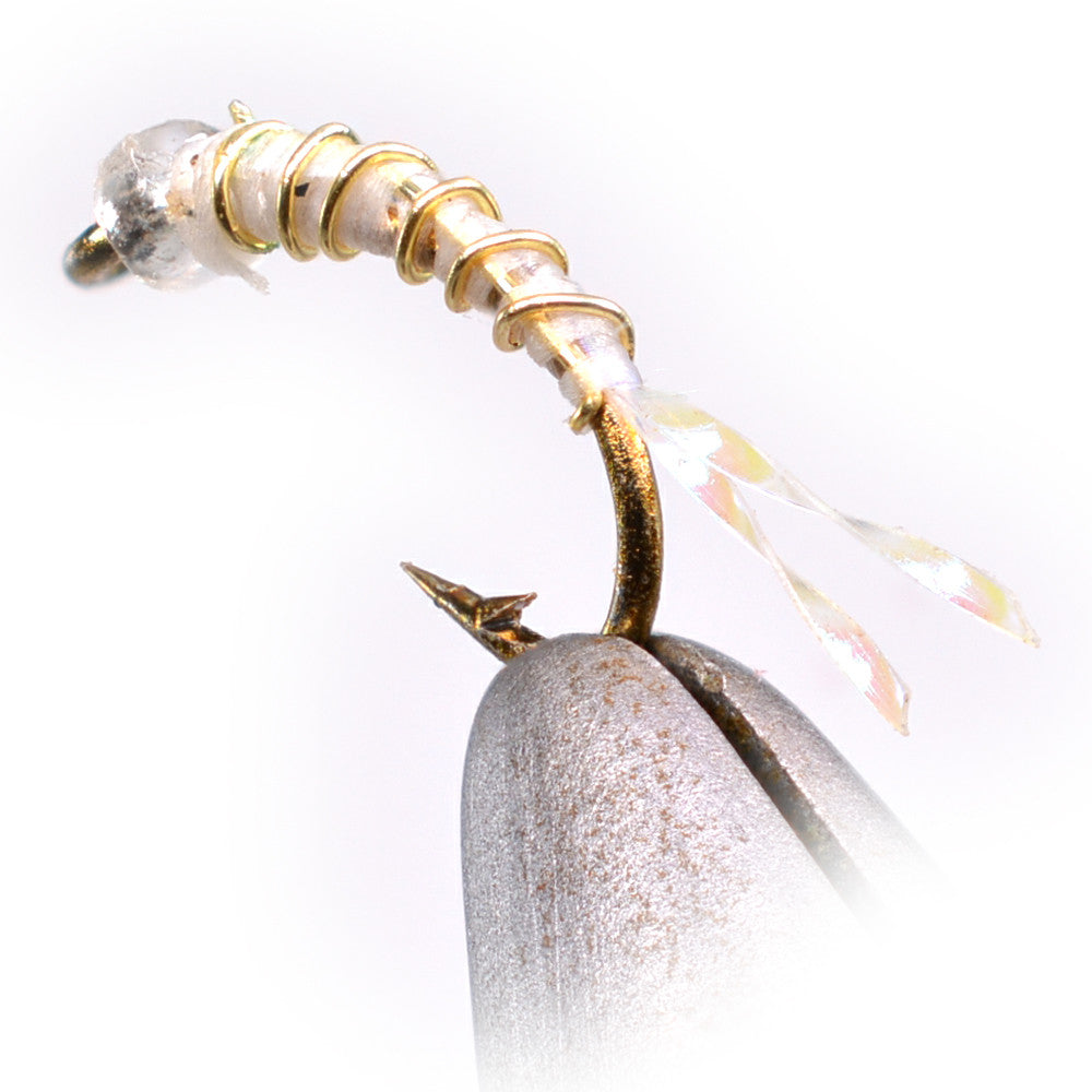 Glass Bead Zebra White Midge Fly Assorted Hooks - Fly Fishing Flies, 12 Flies