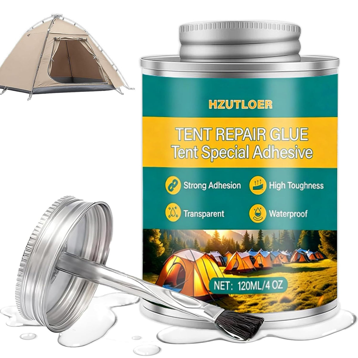 4Oz Tent Repair Glue Waterproof Sealant with Brush for Canvas & Outdoor Fabrics