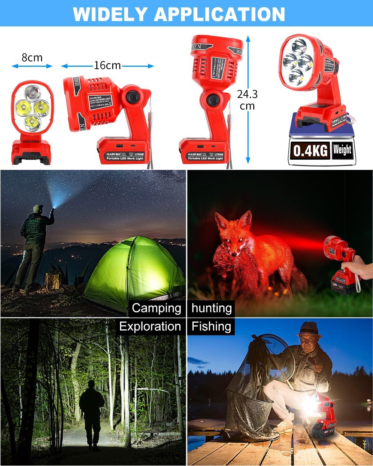 Cordless LED Work Light with USB Power Bank for Milwaukee 18V Batteries