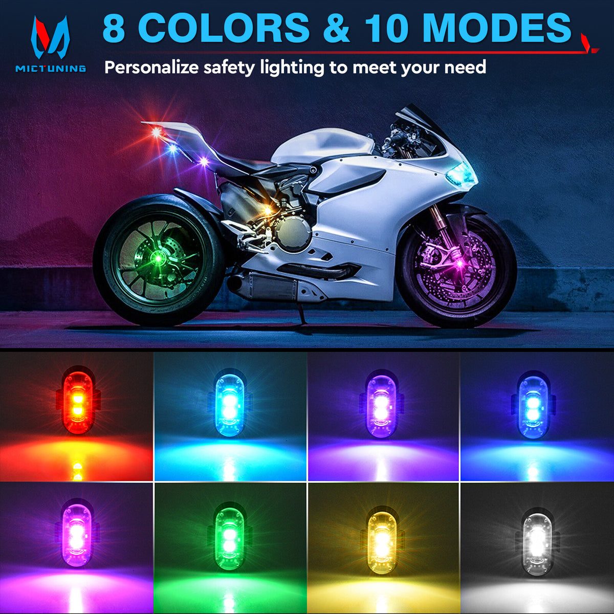 Wireless LED Strobe Lights 8 Colors USB Rechargeable Anti-Collision Lamps 20 pcs