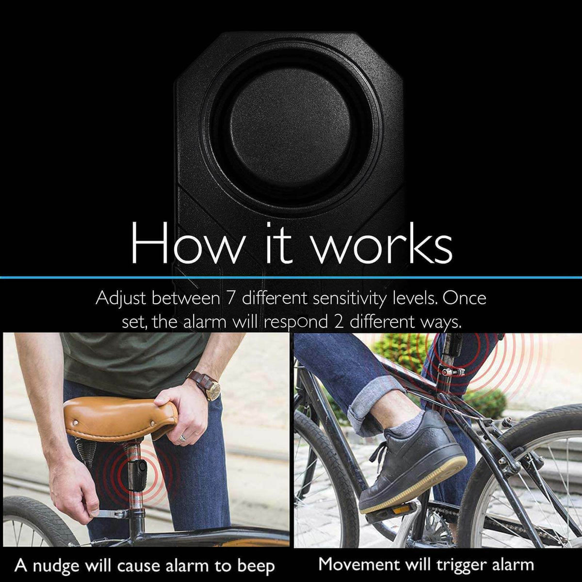 Wireless Bike Alarm with 113dB Loud Siren, Vibration Sensor & Remote Control