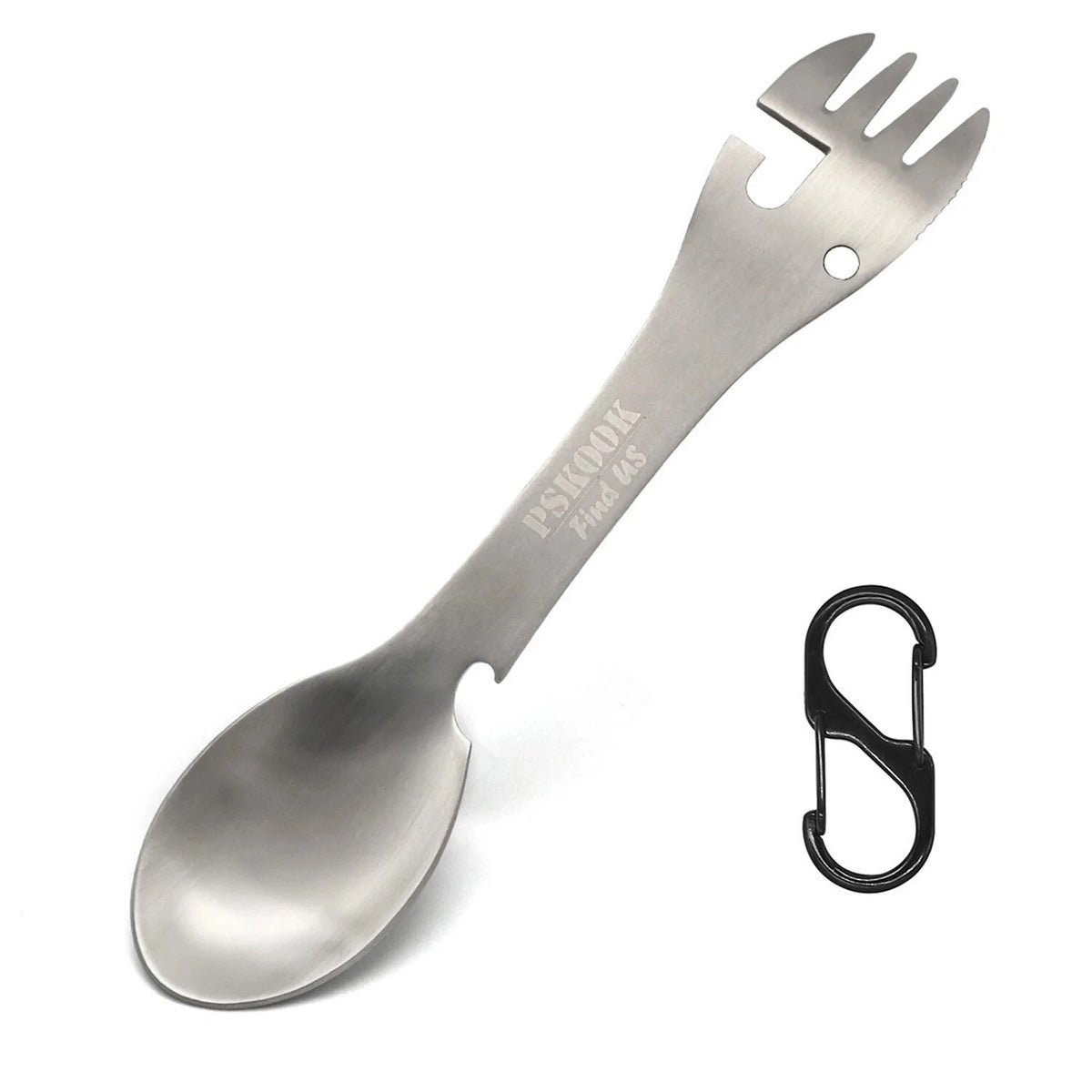 5-in-1 Stainless Steel Camping Spork Set with Bottle Opener & Carabiner
