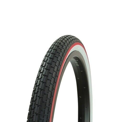 20 Inch Bicycle Tire - Lowrider Classic G-5009 Black White Sidewall with Red Line