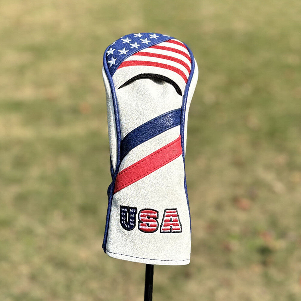 Golf Club Head Cover Set with USA Flag Design for Driver, Fairway, Hybrid