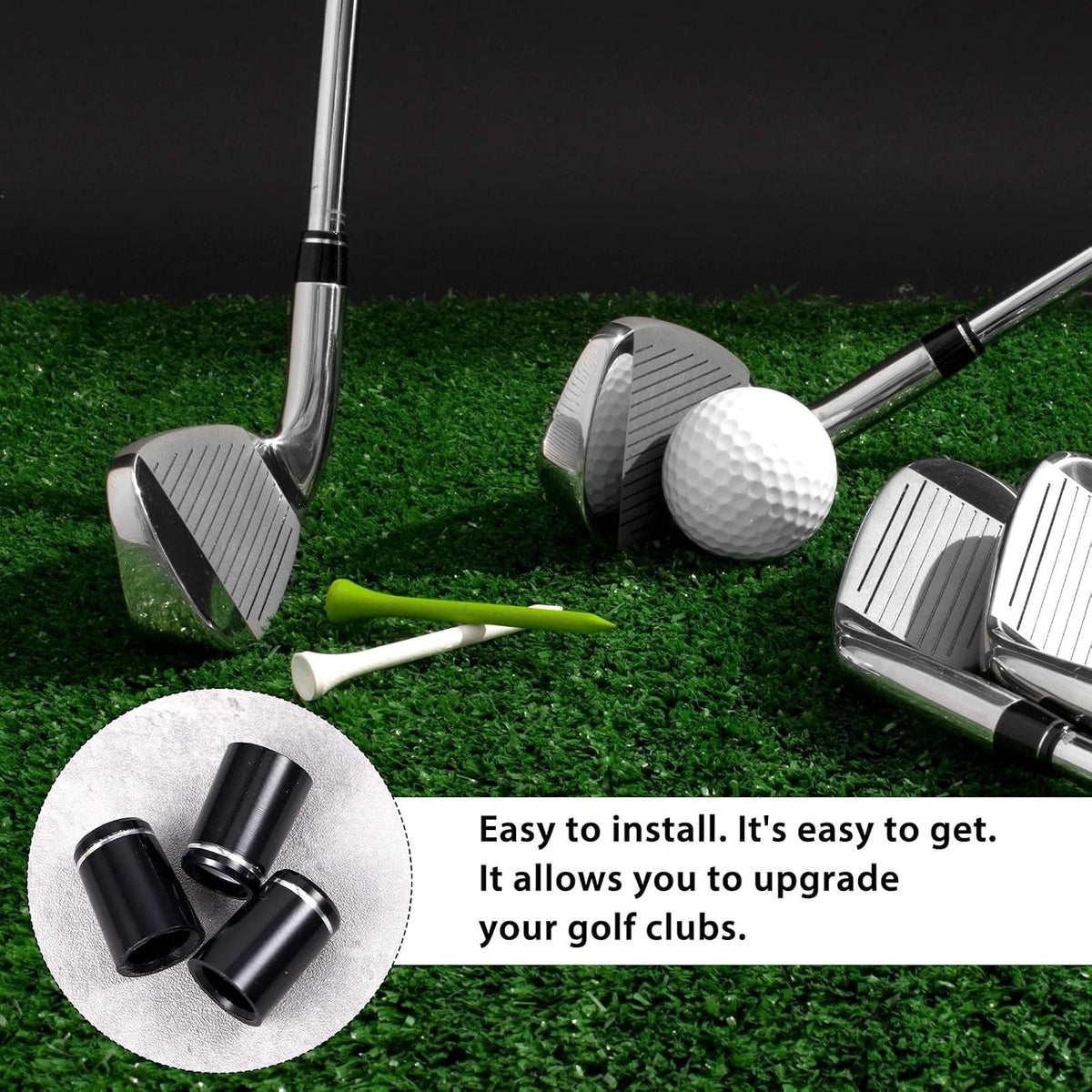 10 Pack Black Golf Ferrules .370 Size with Silver Ring for Clubs