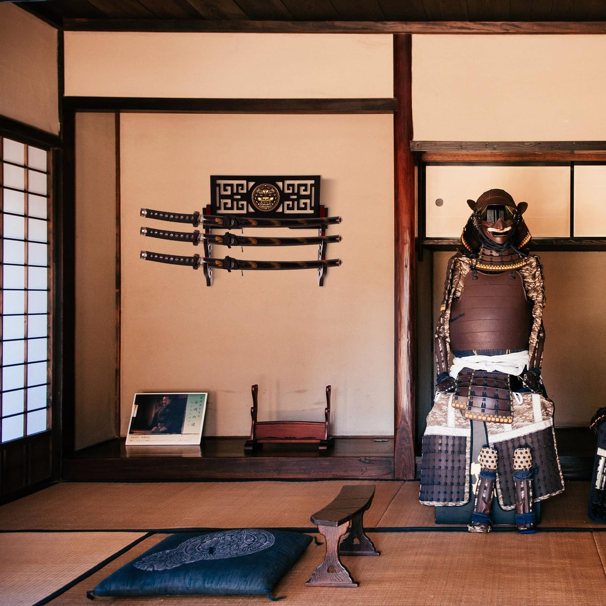 Wall Mount Katana Sword Holder Stand 3-Tier Display for Samurai Swords Black