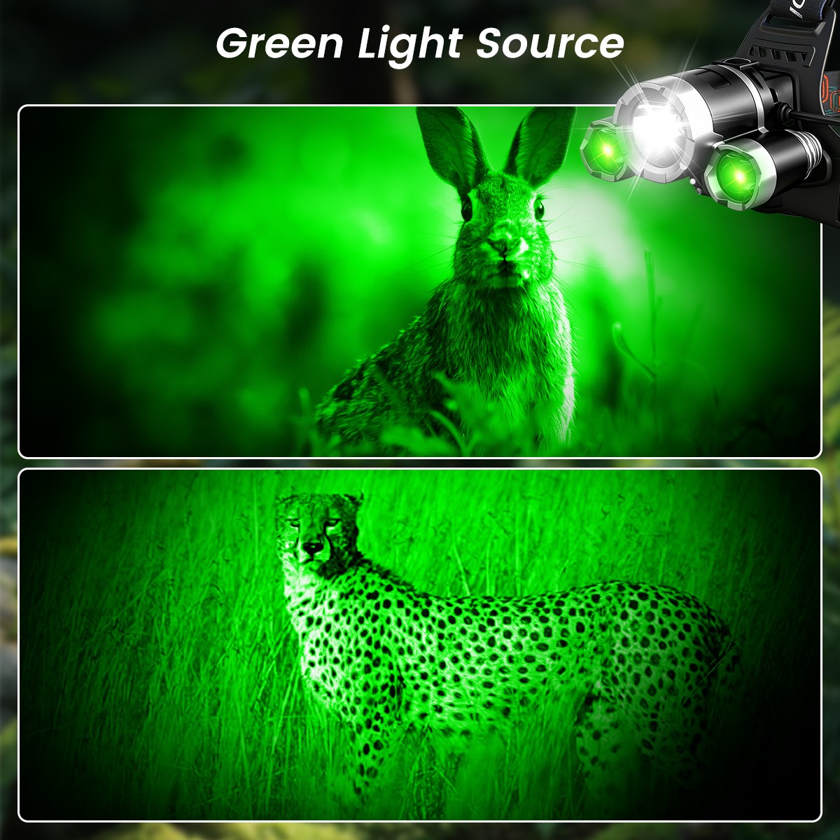 Rechargeable Green LED Headlamp with 4 Modes for Hunting Fishing and Blood Tracking