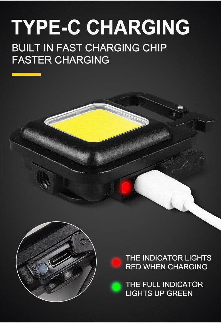 Mini Rechargeable COB Flashlight Keychain 800 Lumens with Magnet & Foldable Stand