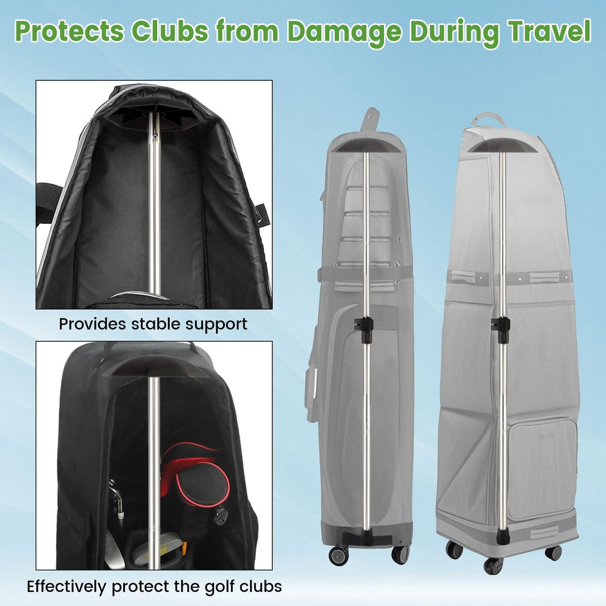 Adjustable Stainless Steel Golf Travel Bag Support Pole 33-60 Inches