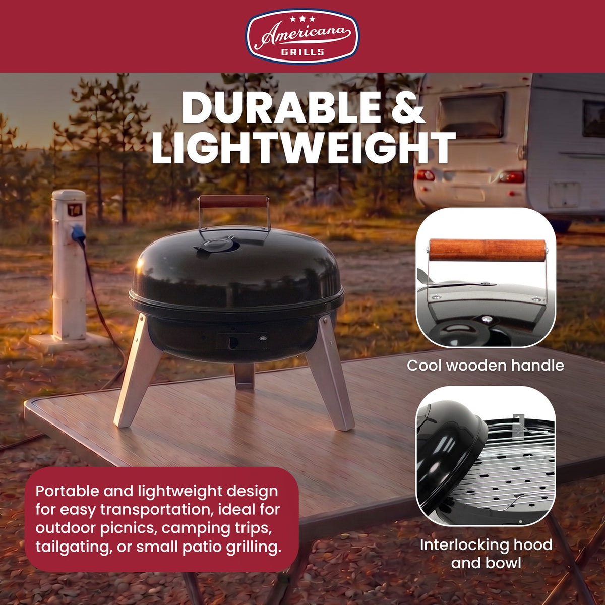 Portable Dual-Fuel Electric & Charcoal BBQ Grill - Americana Wherever
