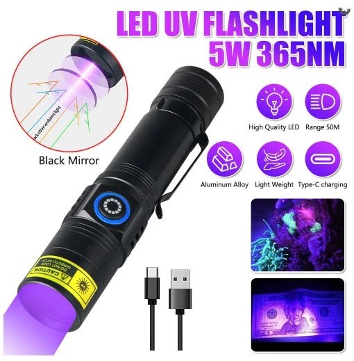 Rechargeable UV LED Flashlight 365nm Inspection Torch for Inspection and Repair