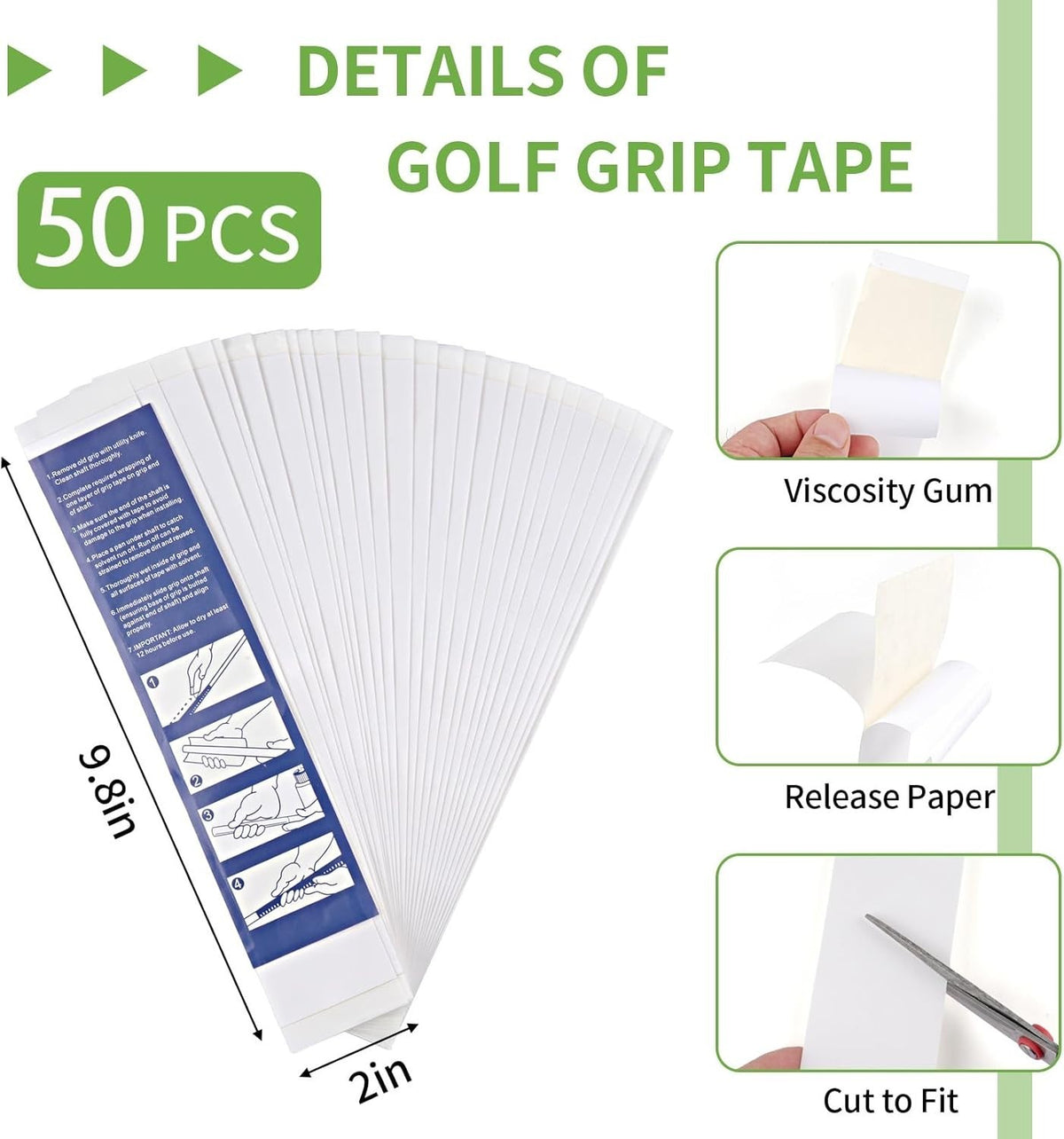 Golf Grip Tape Kit - 50 High-Quality Regripping Strips for Clubs