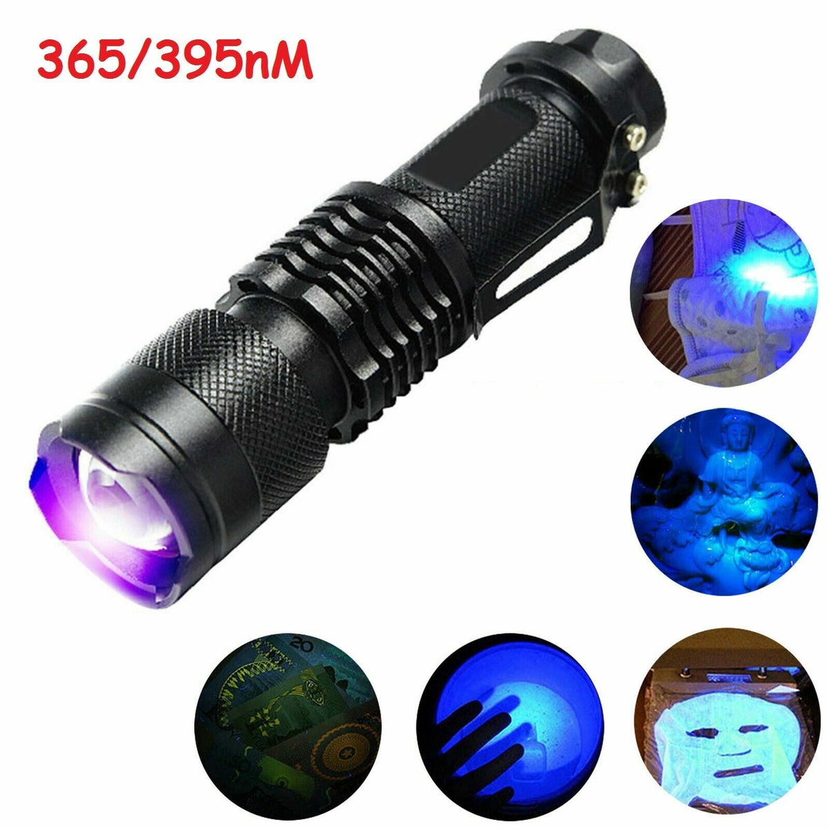UV Ultraviolet Black Light Flashlight for Pet Stains Urine Detection 395nm 365nm