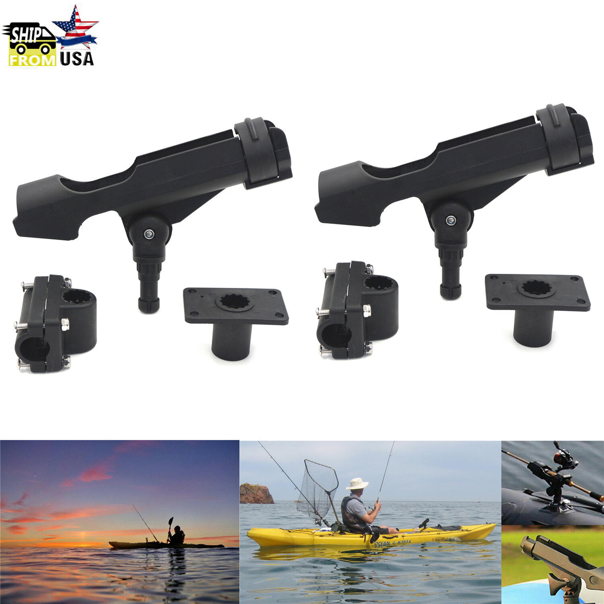 Adjustable Kayak Boat Fishing Rod Holder Set - 2 Pieces