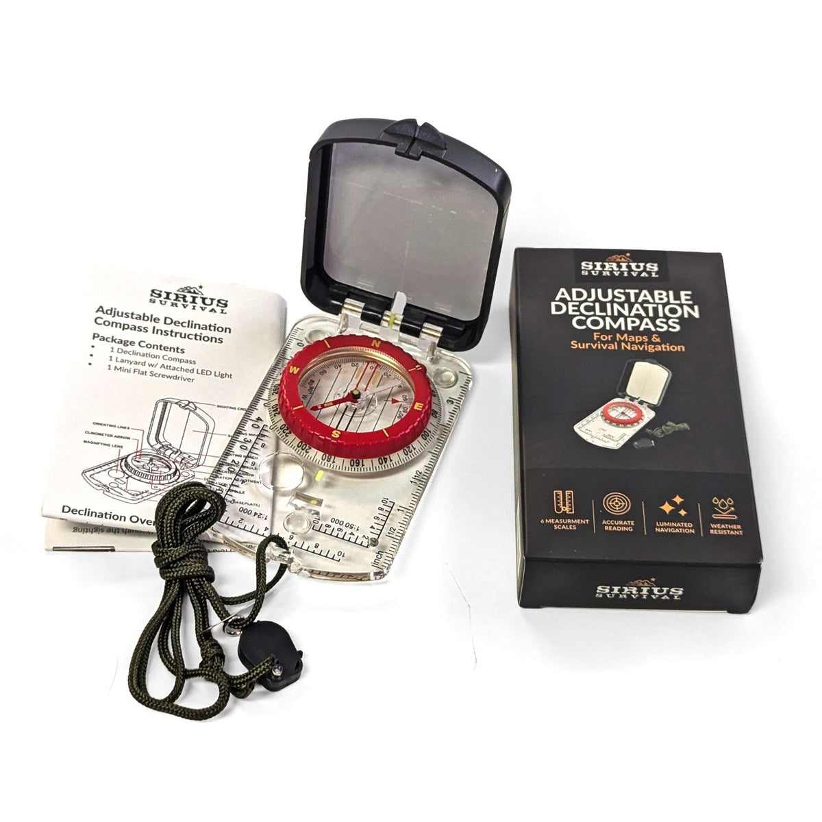 Hiking & Navigation Declination Compass with Mirror and Clinometer