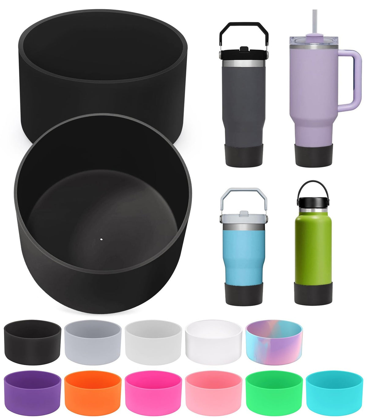 Silicone Boot Protectors for Stanley Quencher & Hydro Flask Water Bottles - 2 Pack