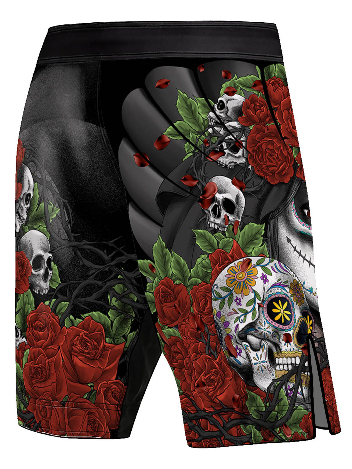Men's MMA Shorts Calaveras y Rosas BJJ Fightwear Black