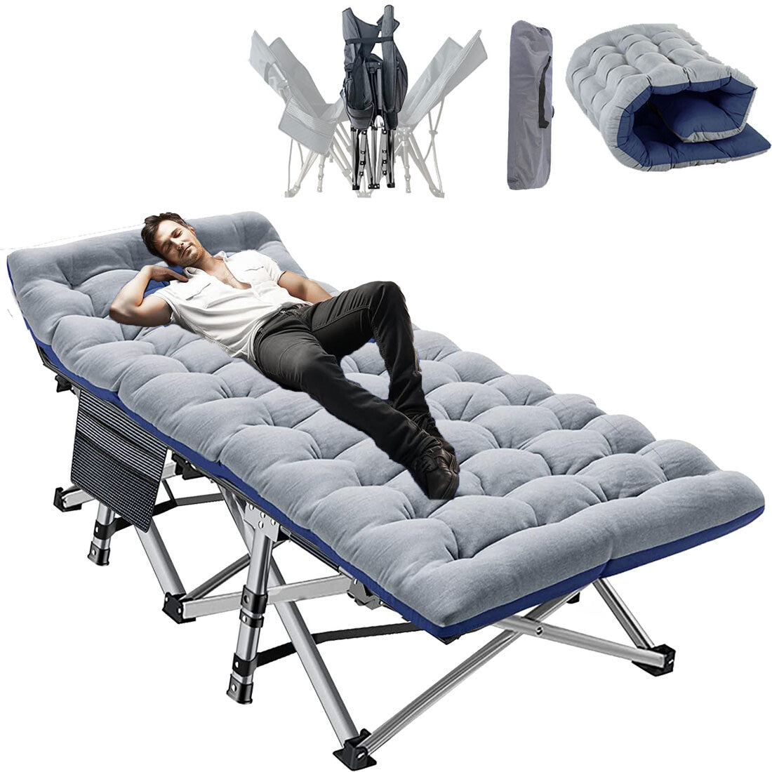 Heavy Duty Folding Camping Cot with Mattress - Portable Wide Bed for Adults