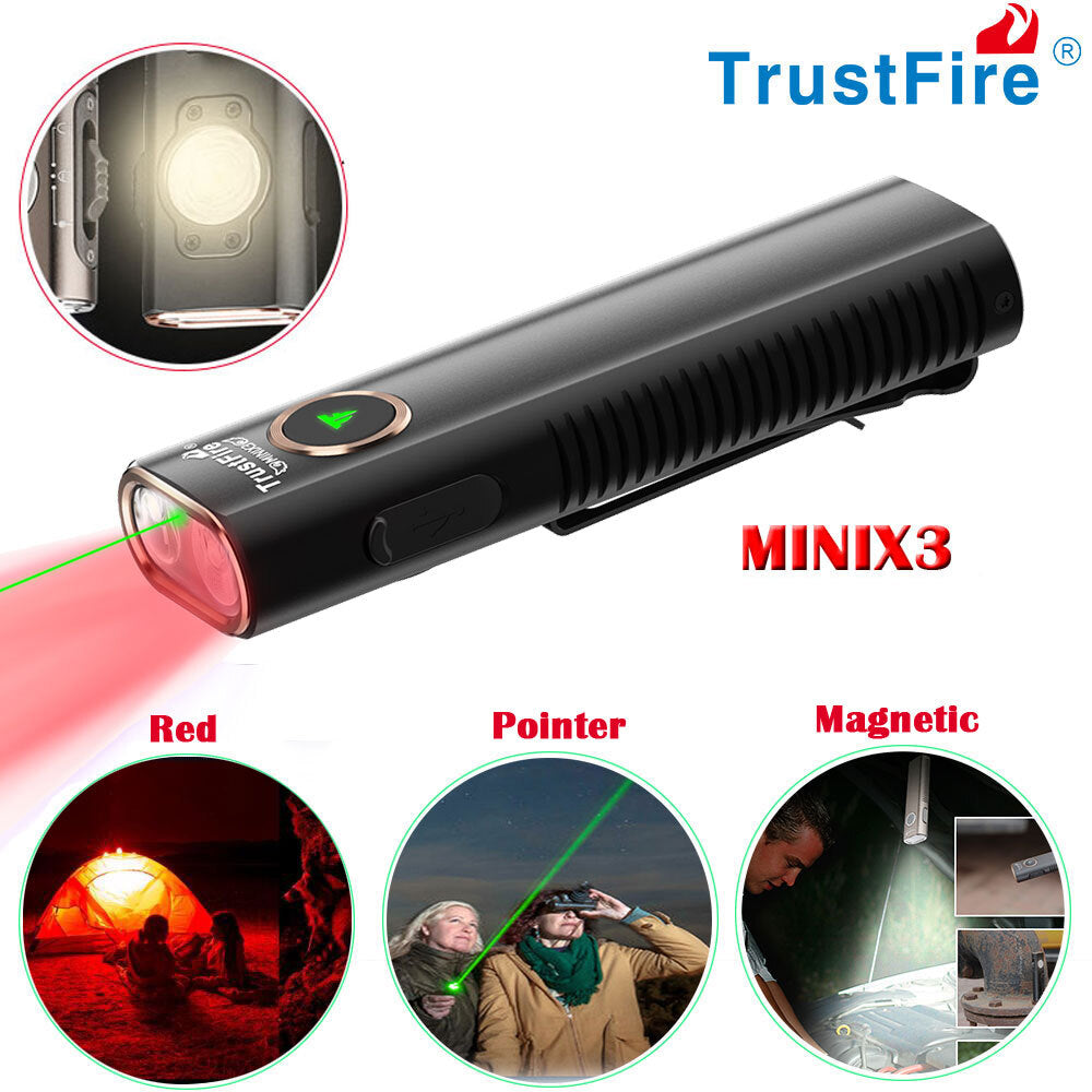 Trustfire X3 4-in-1 LED Flashlight with Magnetic Red and Green Light, 1050 Lumens