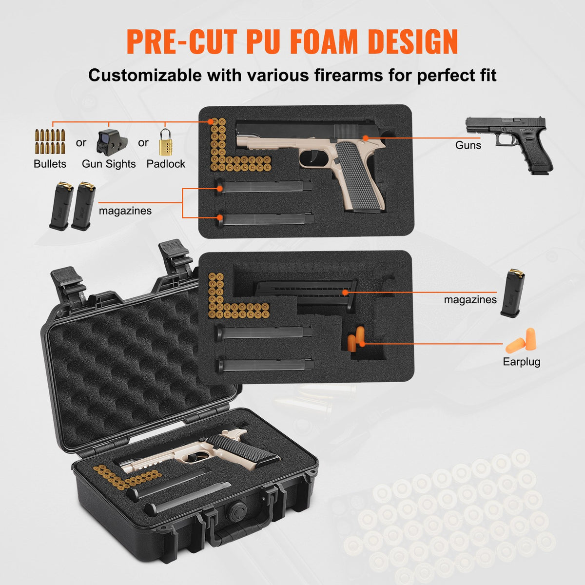 Waterproof Hard Pistol Case with Pre-Cut Foam Lockable TSA Approved for Firearms