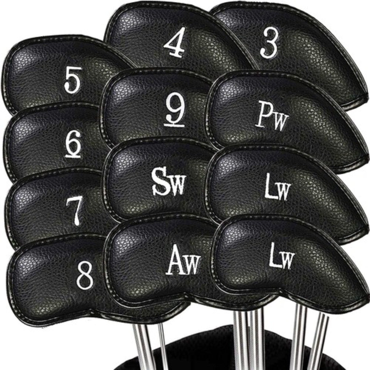 Golf Iron Head Covers 12 Pack Set - Universal Durable PU Club Protectors