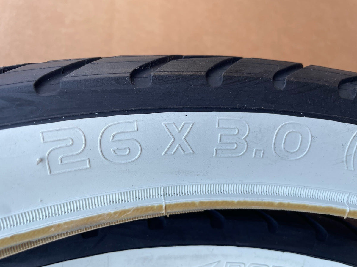 26x3.0 Fat Bike Tires - White Wall Cruiser E-Bike Bicycle Tires Pair