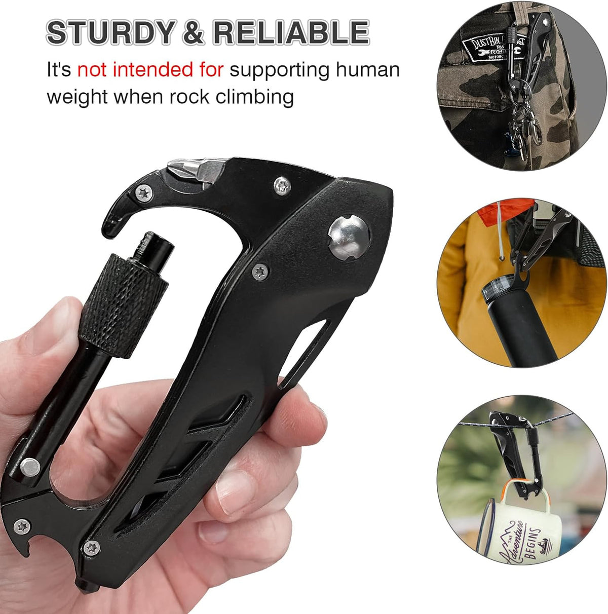 6-in-1 Multitool Carabiner with Pocket Knife, Emergency Glass Breaker, Gift for Men