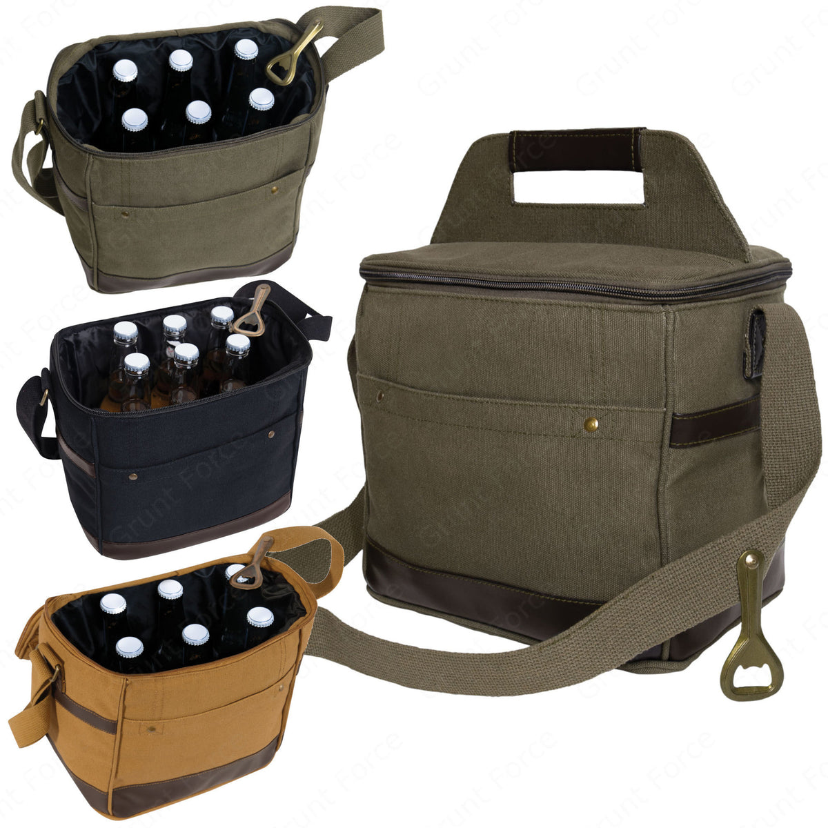 Insulated Travel Cooler Bag with Canvas & Leather Details, Multiple Colors