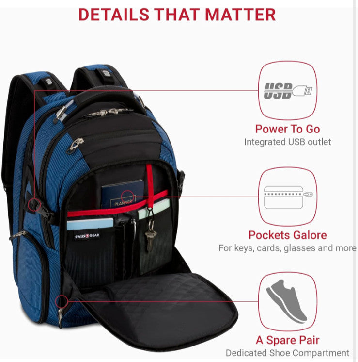 Large Travel Backpack with Laptop Compartment & USB Charging