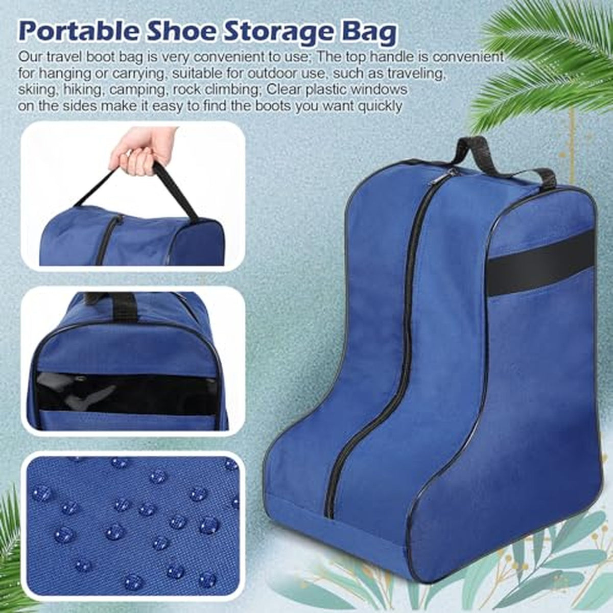 Cowboy Boot Travel Bags Set - Portable Storage for Tall Shoes, Blue & Black