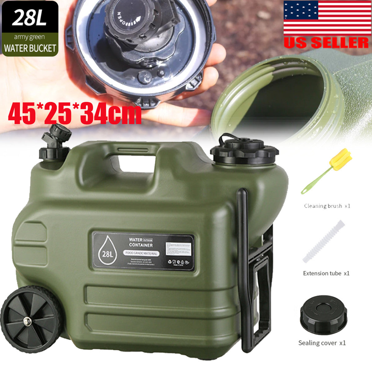 Emergency Water Storage Container with Spigot 7.4 Gallon BPA Free Camping Jug