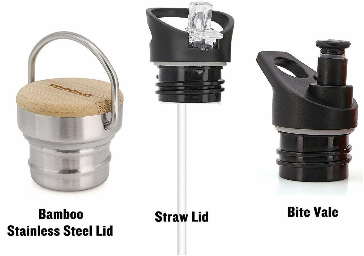 3 Pack Water Bottle Lids for Hydro Flask Standard Mouth - Straw, Bite Valve & Bamboo Twist